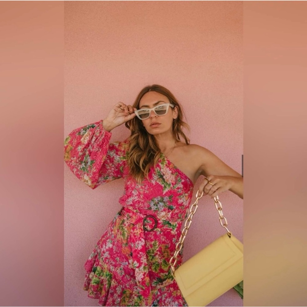 Hemant And Nandita Miyu Pink One Shoulder Mini Dress View 3